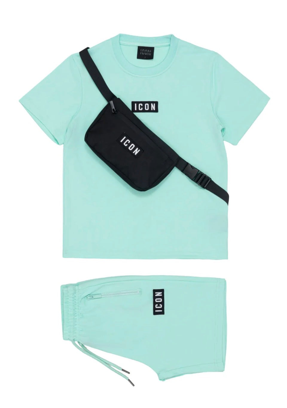 Ensemble ICON Menthe Enfant 3 Pièces – T-shirt, Short & Sac Banane