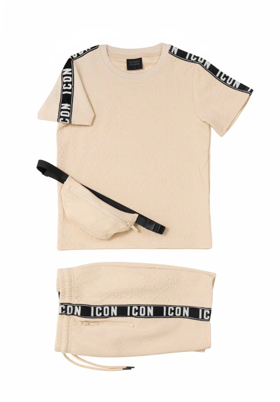 Ensemble ICON Beige Sable Enfant 3 Pièces – T-shirt, Short & Sac Banane