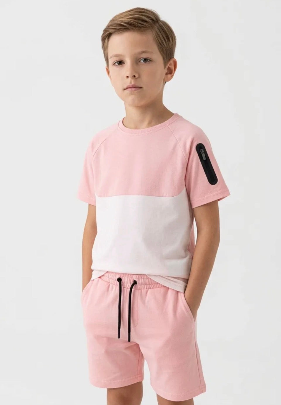 Ensemble Rose & Blanc Enfant – T-shirt & Short Bicolore