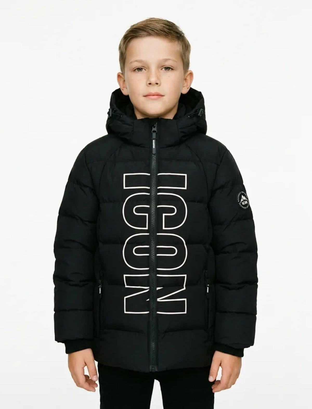 Doudoune garçon noire à capuche ICON