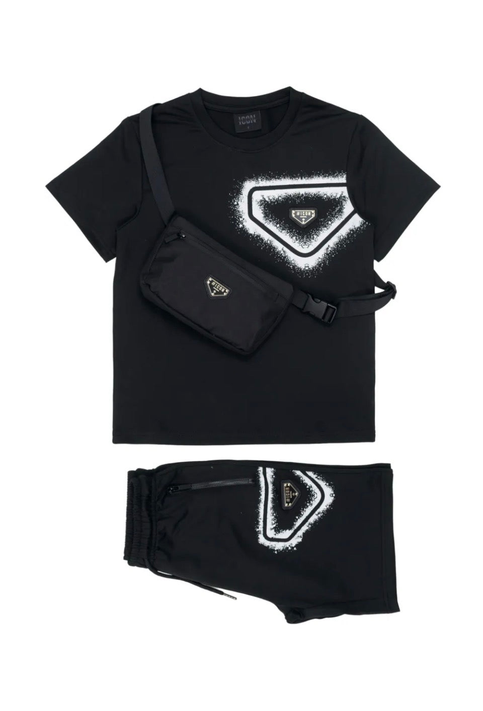 Ensemble Noir Urban Enfant 3 Pièces – T-shirt, Short & Sac Banane